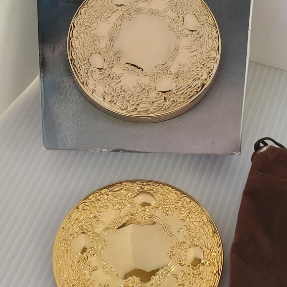 Ornate Gold plate Intricate Compact Purse Mirror VTG Vanity Portable Makeup New - Picture 2 of 10